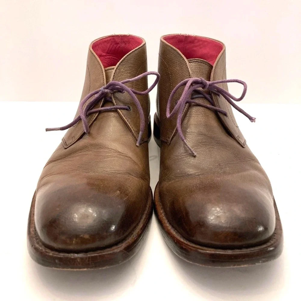 Ted Baker Boots Ankle Lace Up Chukka Men's 9 EU 42‎ Brown Textured Leather 10889